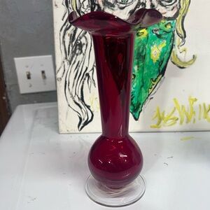 Vintage Ruby Red Hand blown smart Glass Vase
